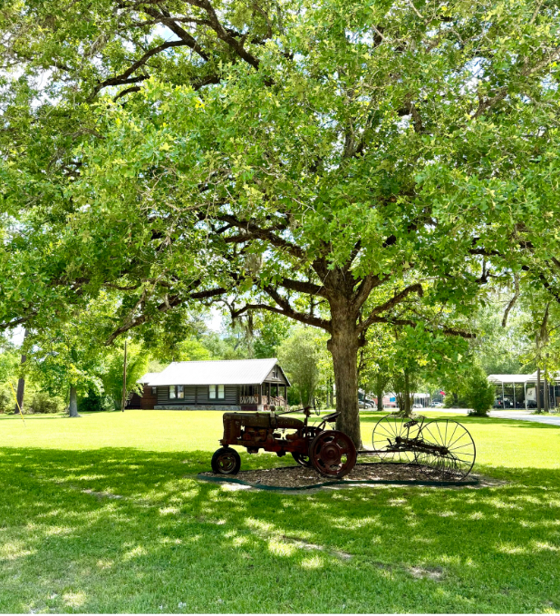 tractor infront of the crawford cabin