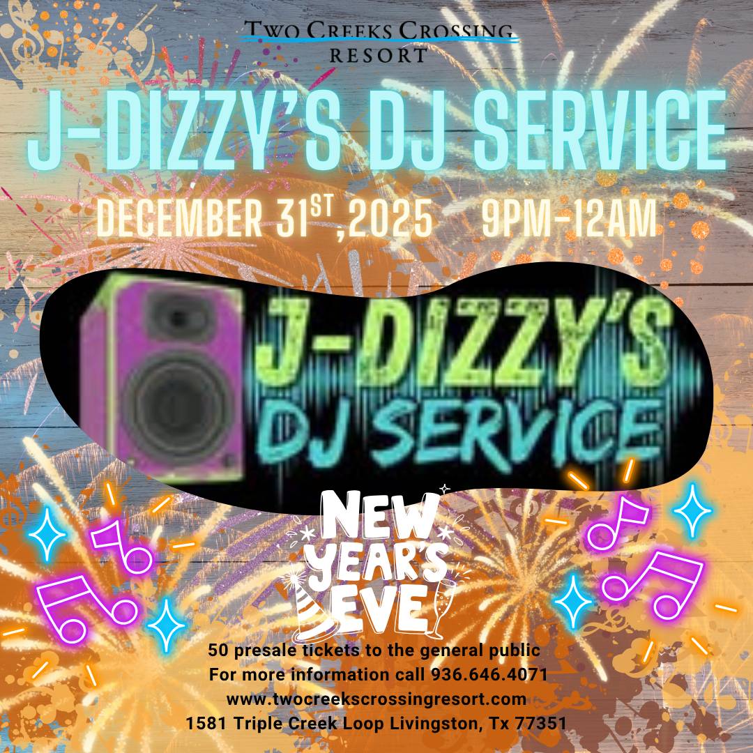 J-Dizzy_compressed New Year's Eve Party with J-Dizzy's DJ Service at Two Creeks Crossing Resort, December 31, 2025, 9 PM-12 AM.
