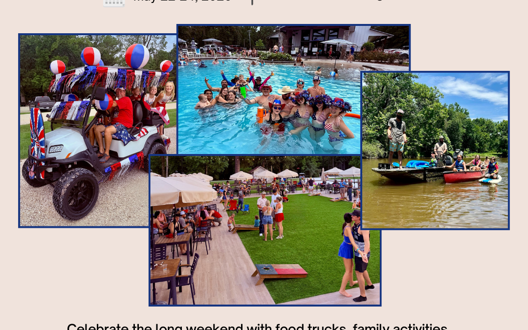 Memorial Day Weekend at Two Creeks Crossing Resort with live music, cornhole, food trucks, family activities.