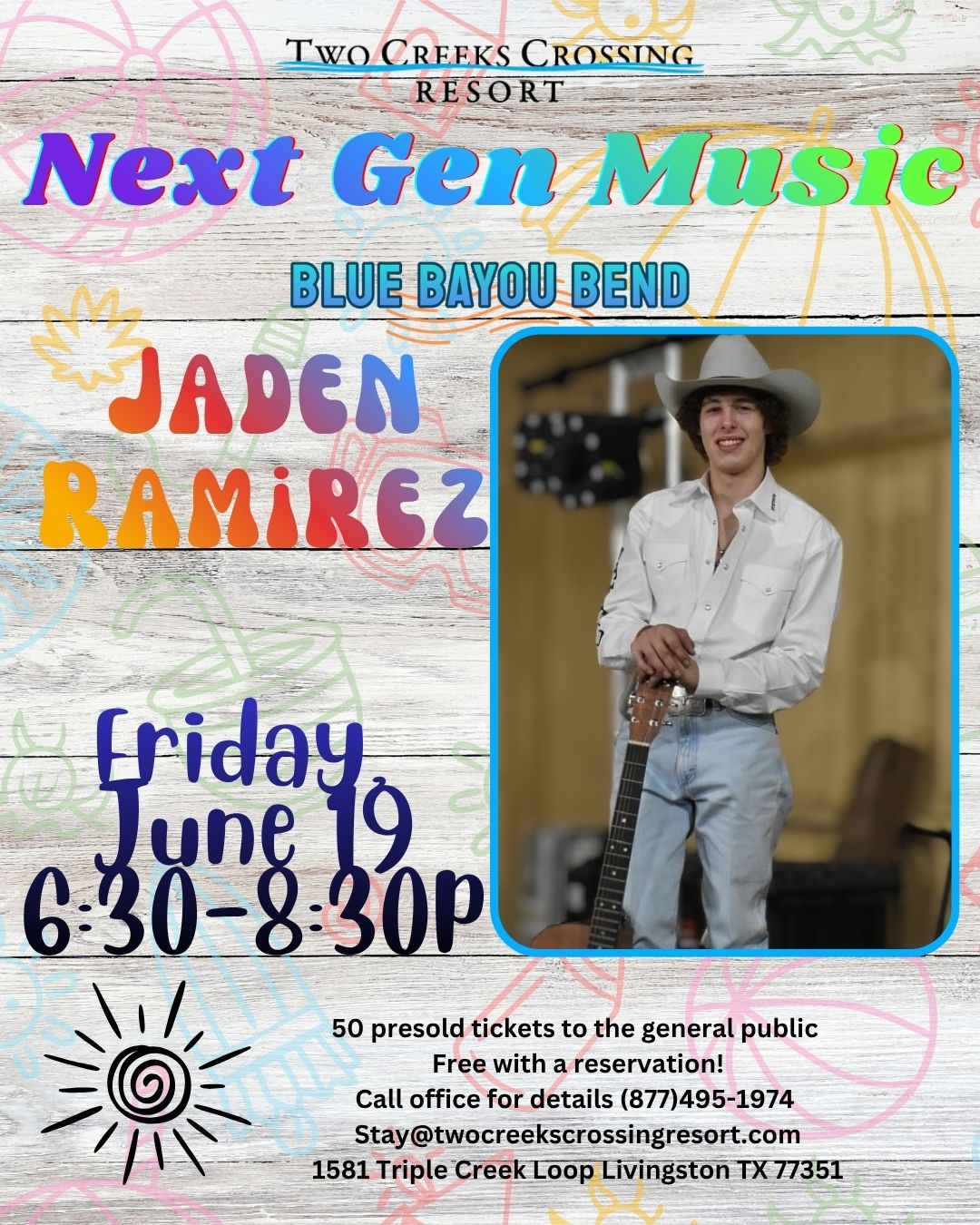 Jaden Ramirez 61926 Next Gen Music: Jaden Ramirez live at Two Creeks Crossing Resort, June 19, 6:30-8:30 PM.