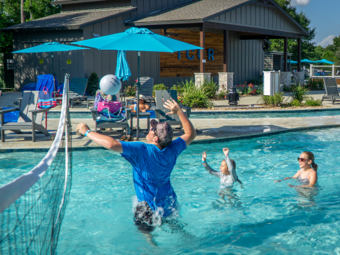 Water volleyball at blue bayou bend | two creeks crossing resort water volleyball at blue bayou bend