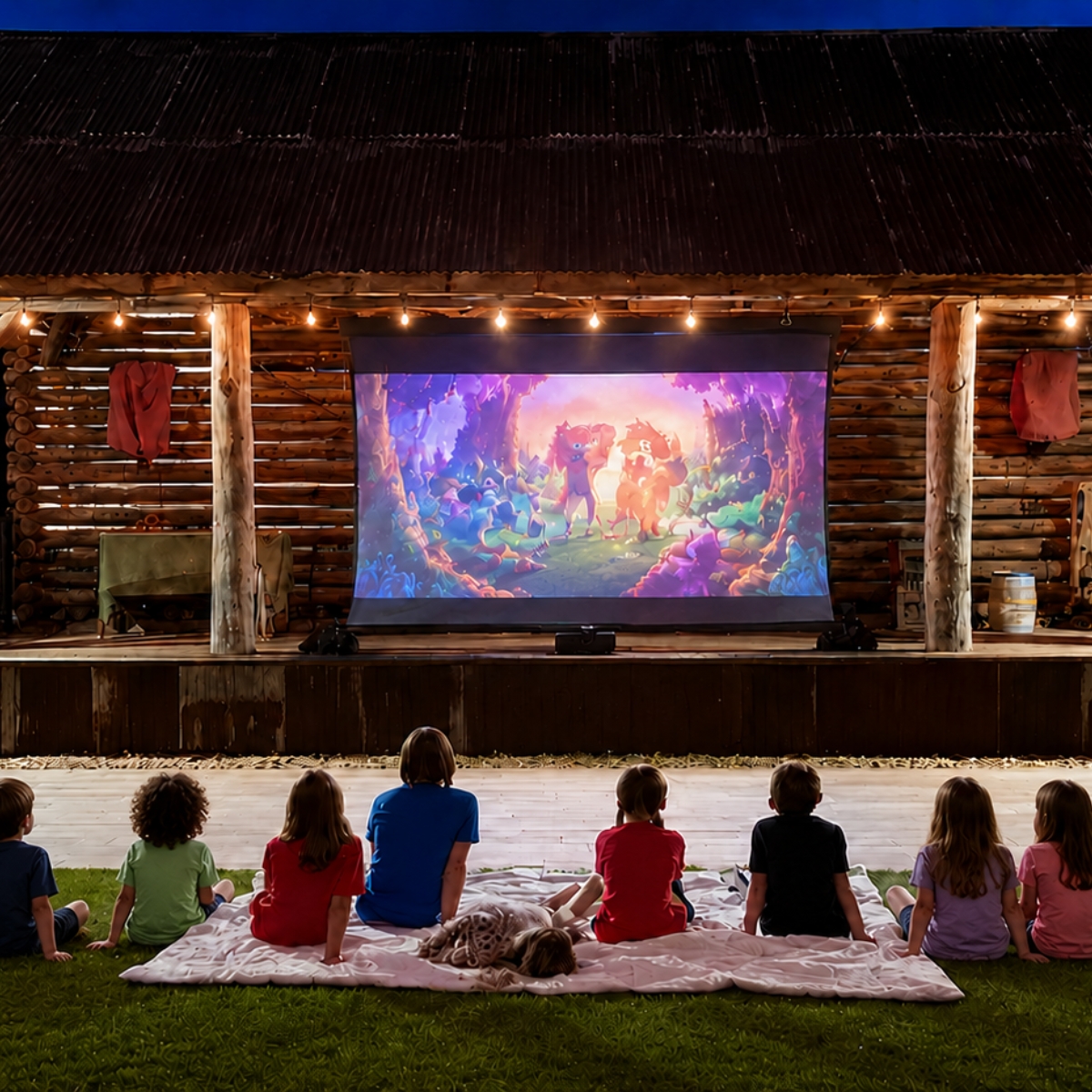 Outdoor movie night and s'mores at Two Creeks Crossing Resort